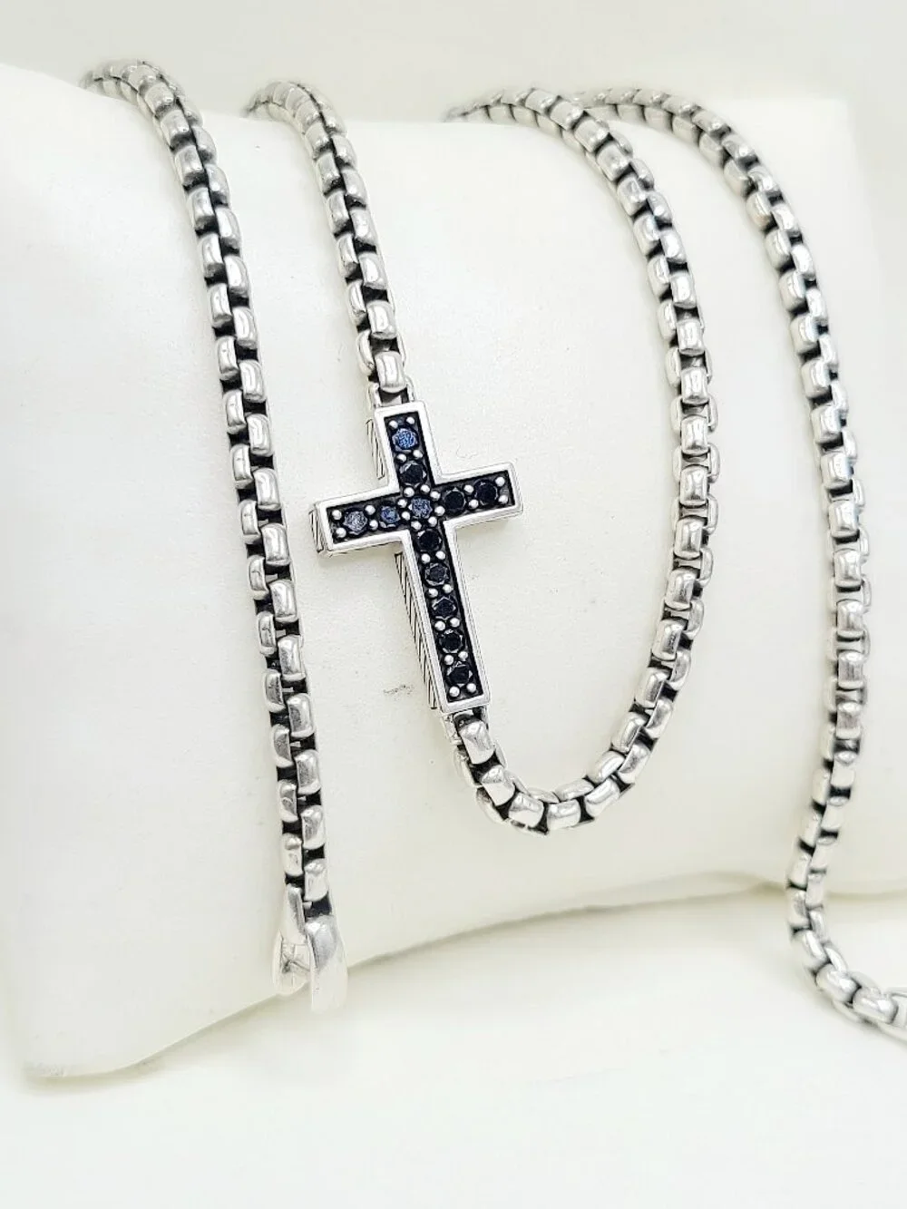 David Yurman Cross Station Necklace w/ Pavé Black Diamonds - 3.6mm - 22
